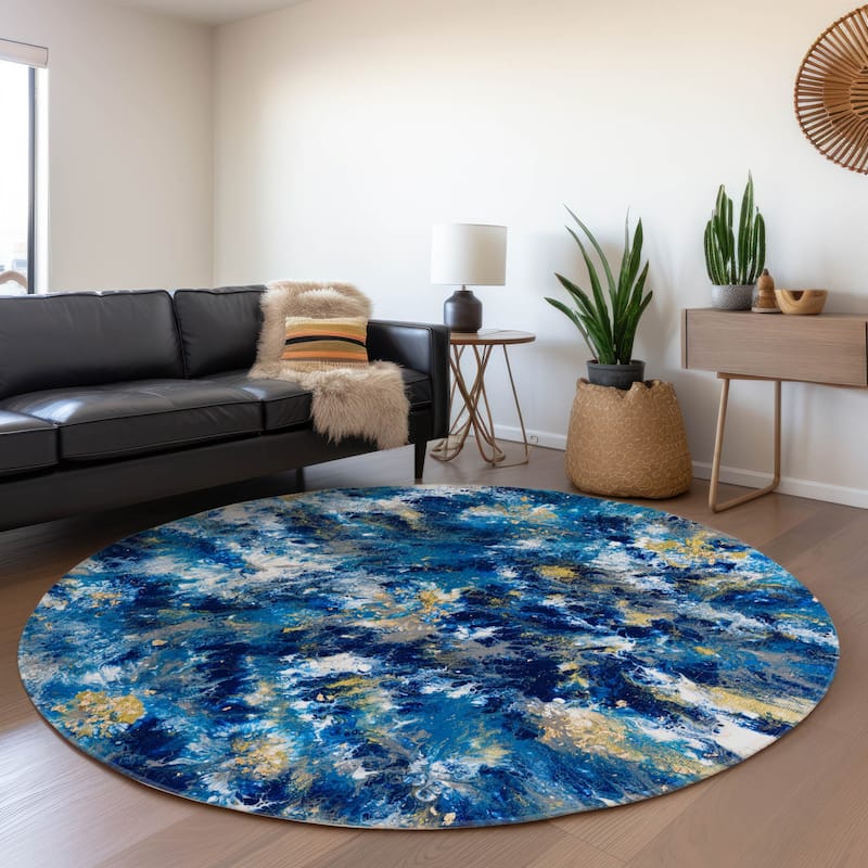 Premium Washable Super Soft Abstract Contemporary Mayfield Rug - Blue - 8' x 8' - Round