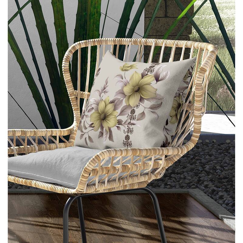 Petal Perfection Indoor/Outdoor Reversible Throw Pillow Vanila and Brown