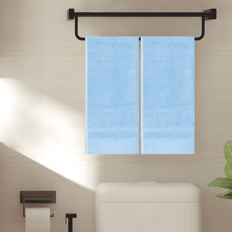 2 Pack Striped Pattern Hand Towels Set, Comfort and Quick Drying Towel for Bathroom, Gym, Camp 14" x 30" - Blue