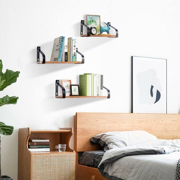 Shop Costway Wall Mount Floating Shelves Set Of 3 Rustic Wood