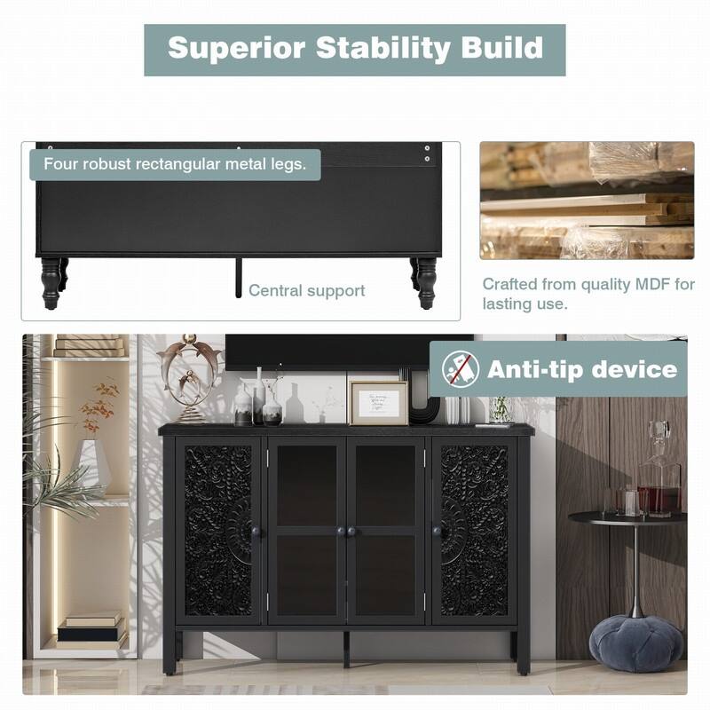 Retro TV Stand for TVs Up to 43" Media Console with Three Cabinets and Adjustable Shelves