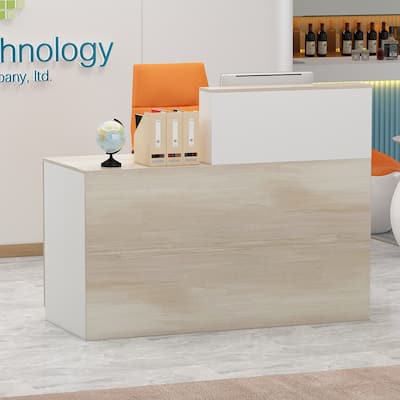 55.1"W 43.3"H Rectangular Wood Reception Desk With Lockable Drawer