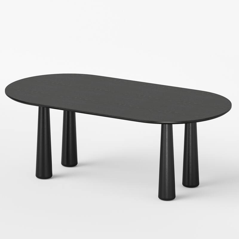 Modern Oval Black Dining Table - 79" Large Size, Sturdy Tapered Legs, Stylish Wood Grain for Dining Room