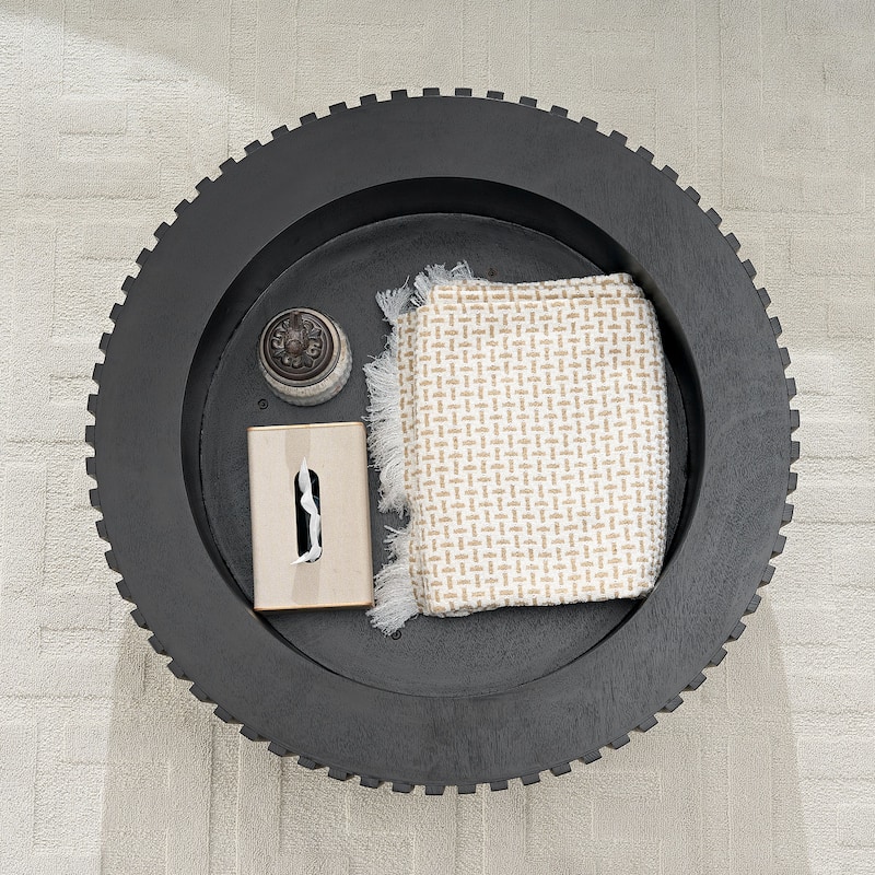 31.49'' Round Coffee Table Side Table with Storage, Modern Sofa Table Matt Black End Table for Apartment Living Room