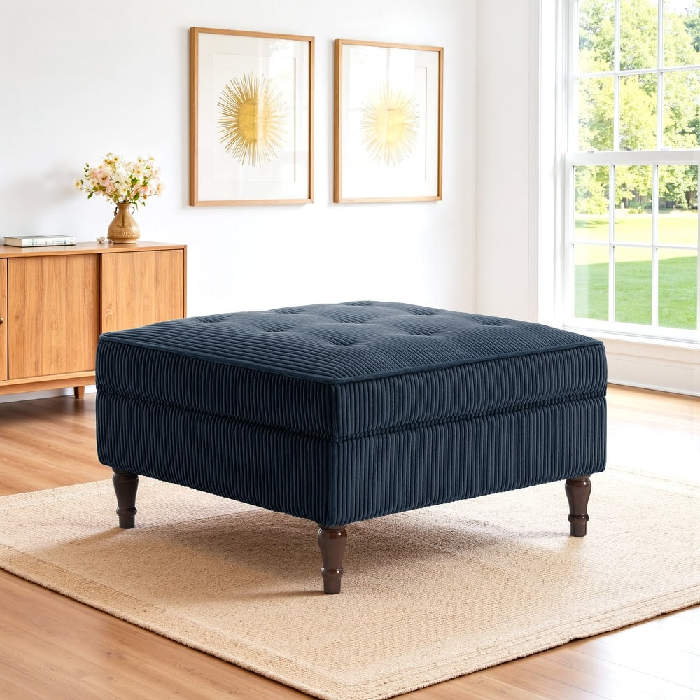 31.78" W Oversized Square Upholstered Storage Ottoman with Wooden Tray