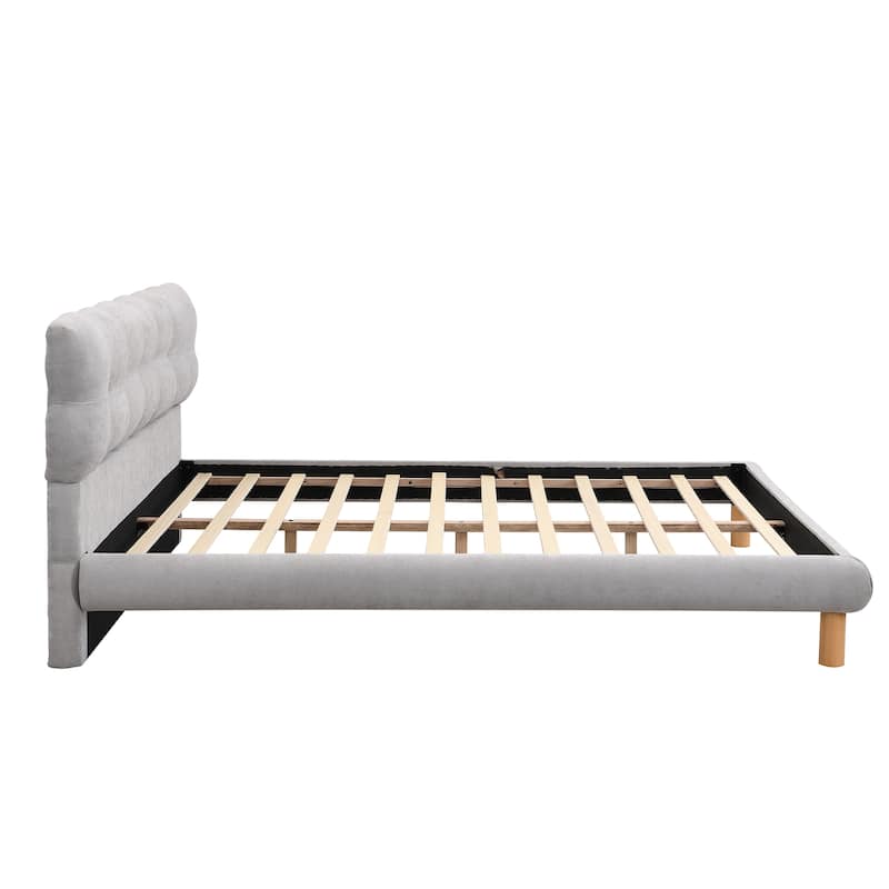 Curved Frame Platform Bed with Cookie-Shape Headboard, Upholstered Bed