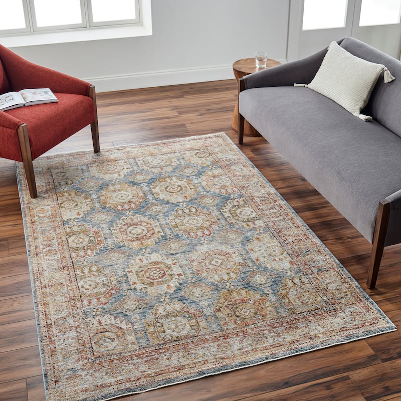 Terriey Traditional Area Rug - 2' 7" x 10' - Tan/Blue