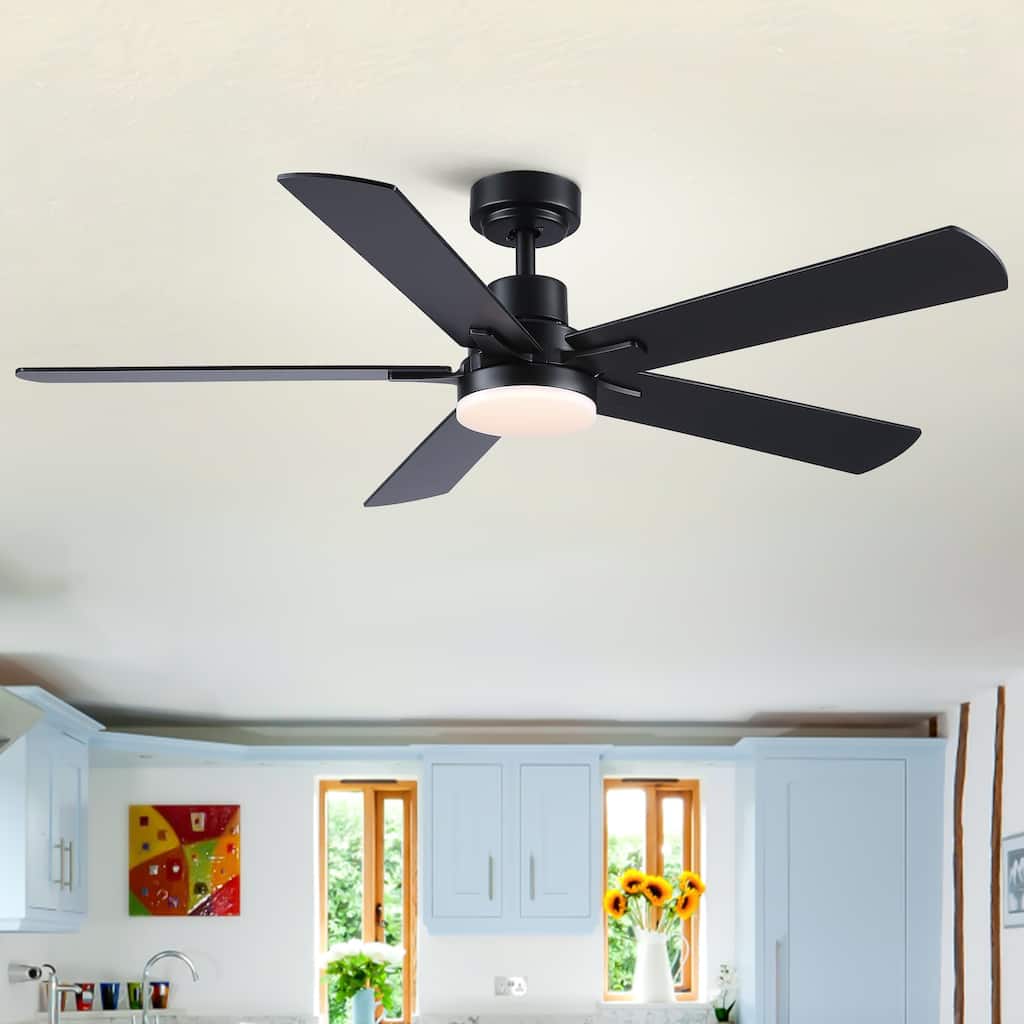 YUHAO Kaleido 52 in. Indoor Matte Black 3-Colors Integrated LED 6-Speeds Ceiling Fans with Dual-Finish Blades and Remote Control
