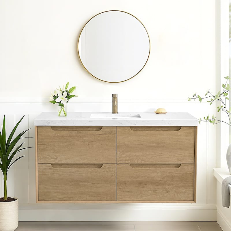 24"36"48"60"72"84" Floating Bathroom Vanity with Engineered Top Rectangulare Sink Solid Wood