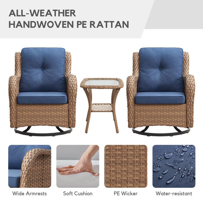 Gymojoy Patio Swivel Rocking Chair Coffee Table Set