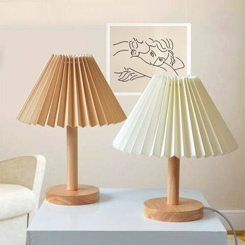 Pleated Bedroom Bedside Lamp, Nordic Style Solid Wood Night Lamp, Homestay Ambient Lamp, Decorative Table Lamp