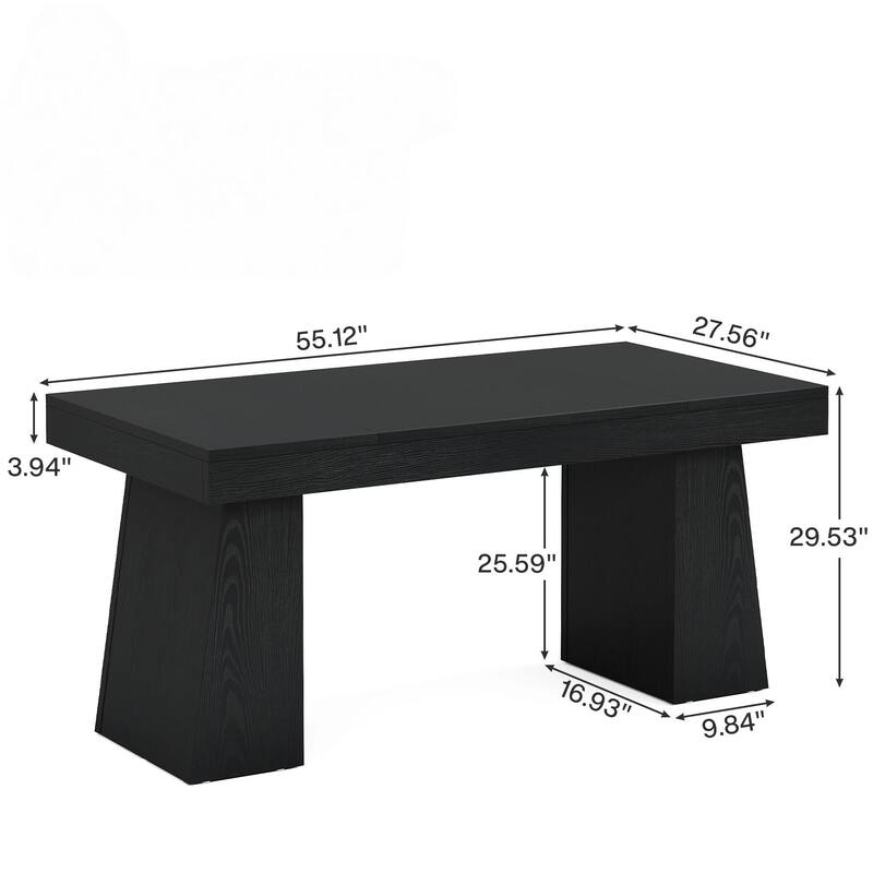 55" Mid-Century Modern Executive Desk -Computer Workstation with Double Trapezoid Base, Stylish Writing Table & Conference Desk