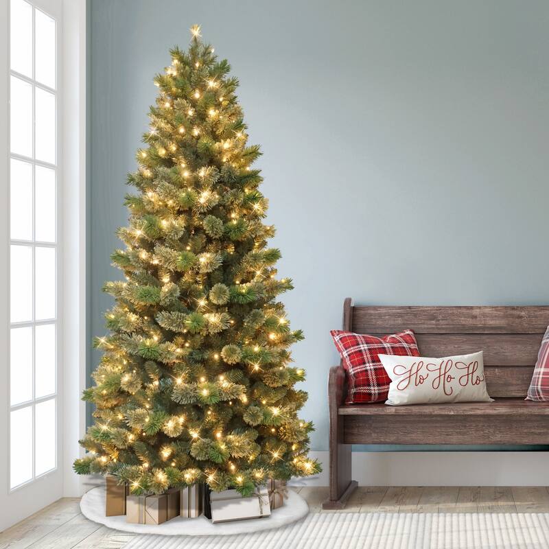 Pre-Lit Slim Oklahoma Pine Artificial Christmas Tree - 7.5' - Warm White LED