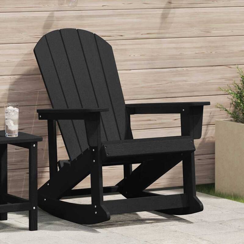 vidaXL Adirondack Rocking Chair Black 73.5 x 92 x 90cm HDPE - 28.9 x 36.2 x 35.4 in
