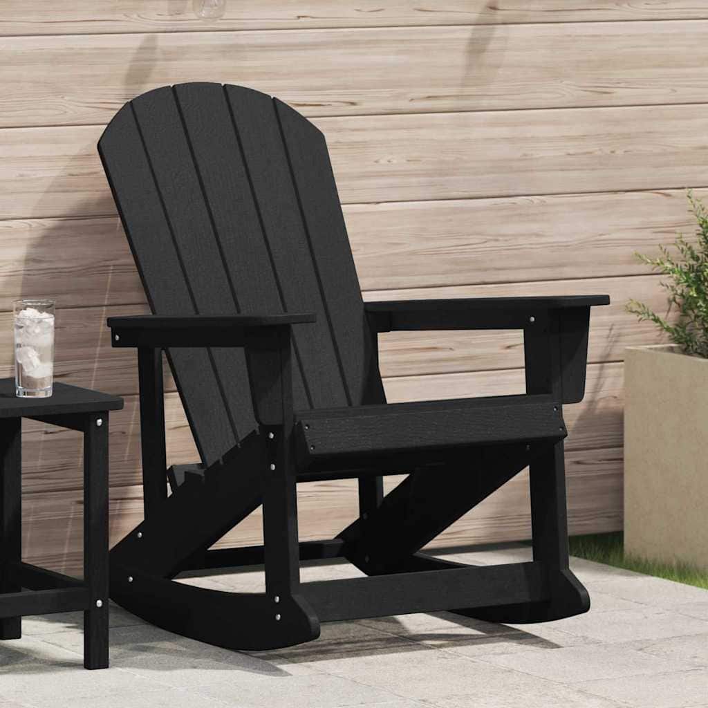 vidaXL Adirondack Rocking Chair Black 73.5 x 92 x 90cm HDPE - 28.9 x 36.2 x 35.4 in