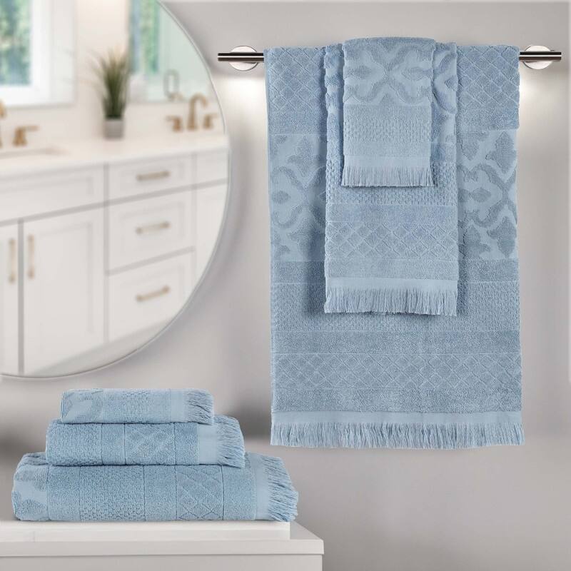 Superior Rolla Cotton Geometric Jacquard Plush Soft 6 Piece Towel Set