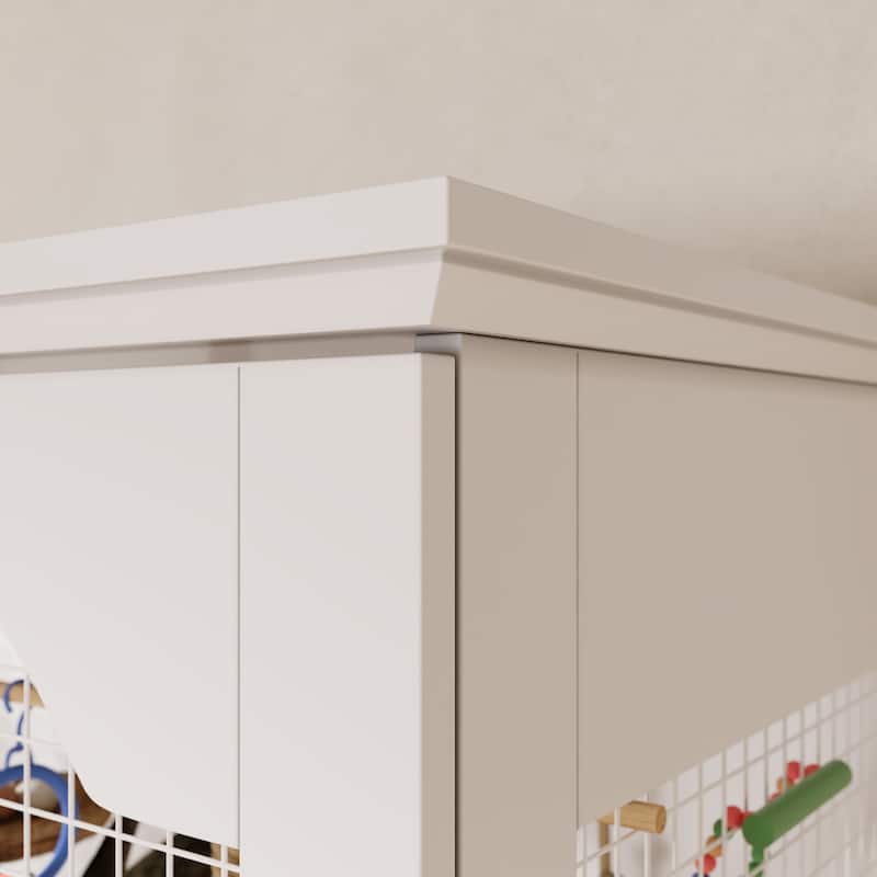 Large Wooden Bird Cage Cabinet with Storage, White Bird Aviary with Metal Mesh & Removable Tray, Indoor Bird Cage Furniture