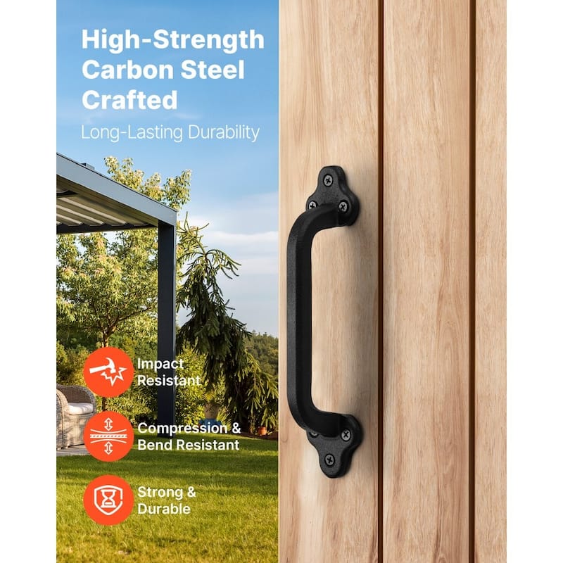 Black Carbon Steel Fence Barn Door Handles Rust-Resistant Grip