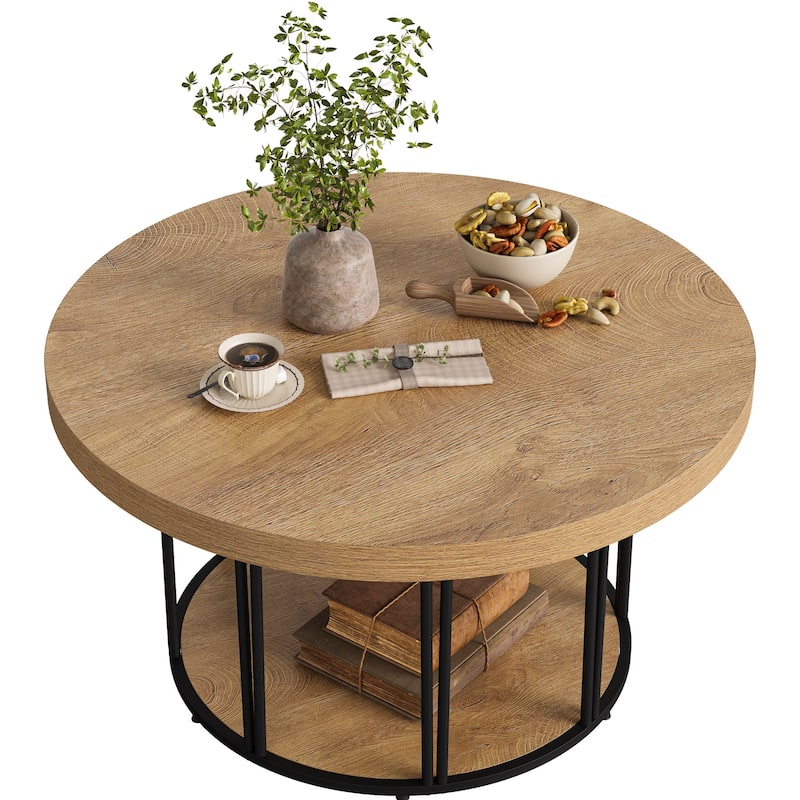 Round Coffee Table, Center Table with Open Storage, Living Room Home Decor Accent Tea Table