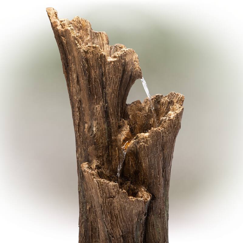 Alpine Corporation TZL210 39 Outdoor 3-Tiered Aged Log Water Fountain with LED Lights Garden Water Feature