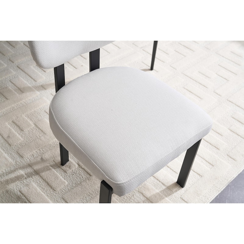 Mid-Century Upholstered Boucle Kitchen Dining Chairs with Black Metal Legs，Set of 2