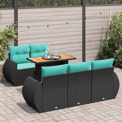 vidaXL Patio Sofa Set with Cushions Lounge Setting Outdoor 6 Piece Poly Rattan - 21.7 x 24.4 x 27.2
