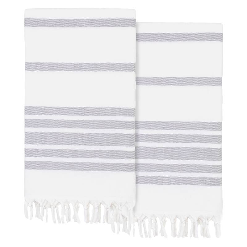 Authentic Hotel and Spa Turkish Cotton Herringbone Pestemal Beach Towel (Set of 2)
