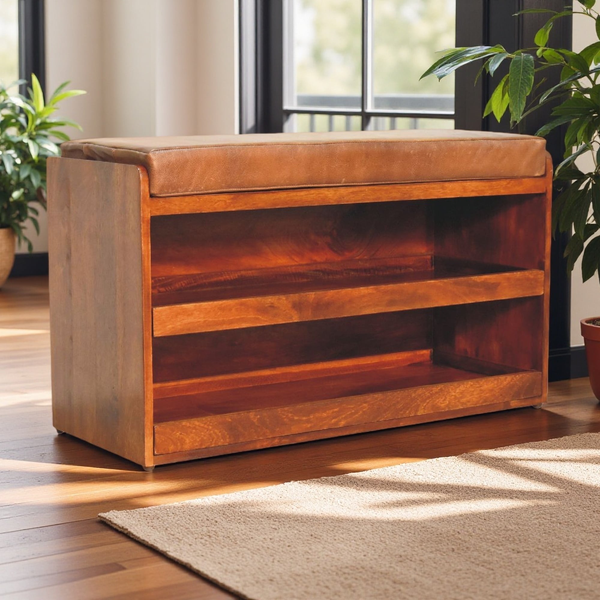 35.4"L Solid Wood Shoe Storage Bench
