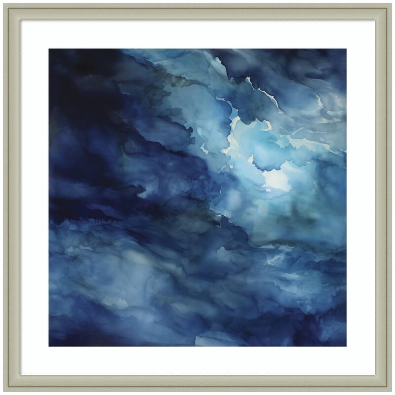 Kate and Laurel Framed Art Rich Blue Watery Abstract by The Creative Bunch Studio - 26x26 - Silver
