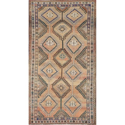 Orange Geometric Bakhtiari Persian Vintage Rug Handmade Wool Carpet - 5'0" x 10'0"