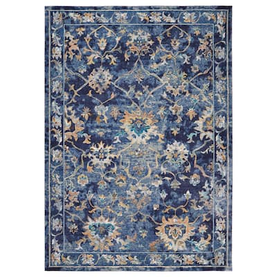 Sevita Lotus Floral Indigo Blue Multicolor Oriental Rug