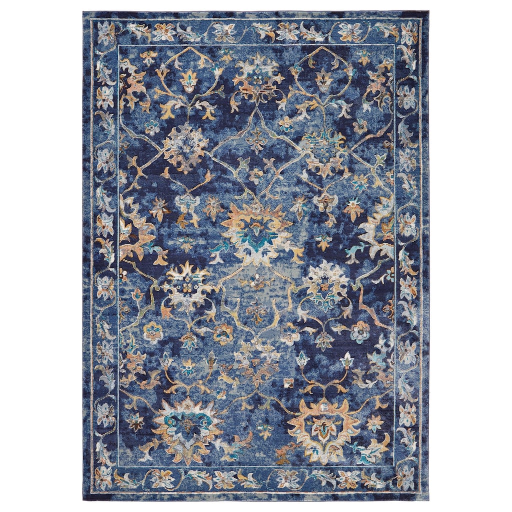 Sevita Lotus Floral Indigo Blue Multicolor Oriental Rug