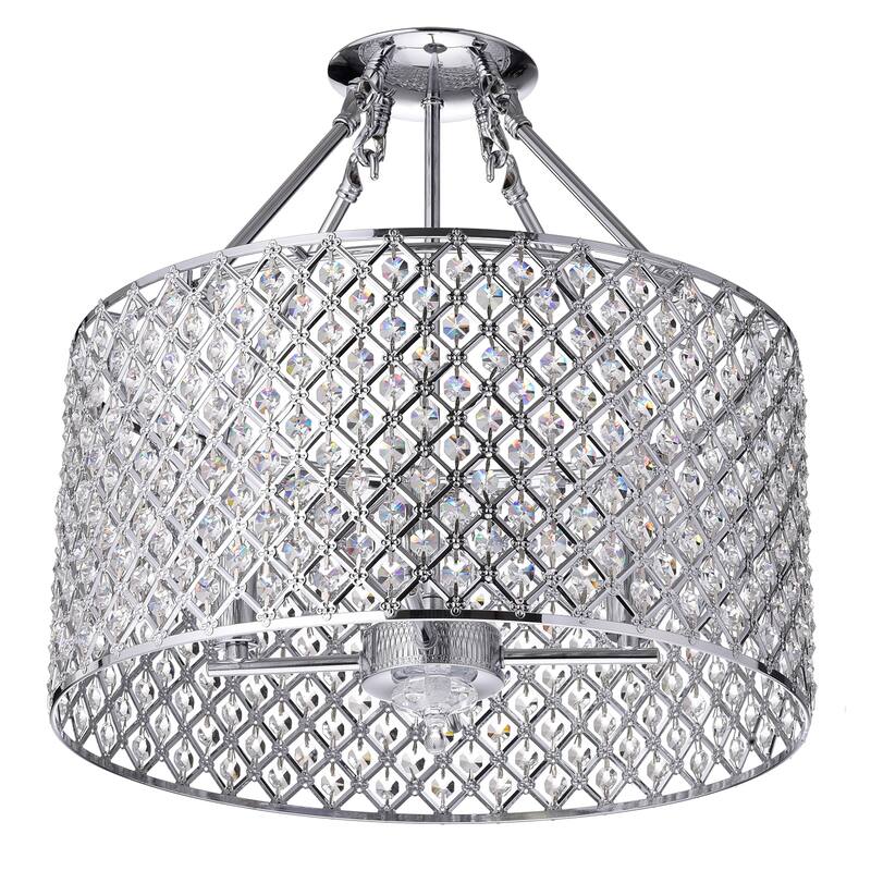Chrome 4-Light Beaded Drum Crystal Semi Flush Mount