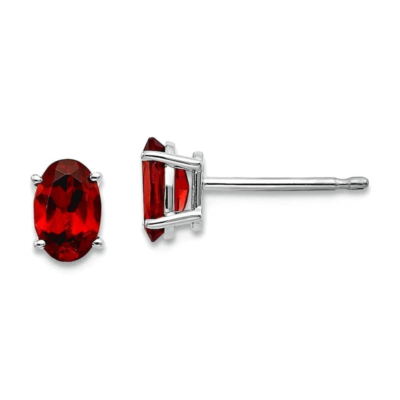Curata 14k White Gold 6x4 Oval Genuine Gemstone Birthstone Stud Earrings - Garnet