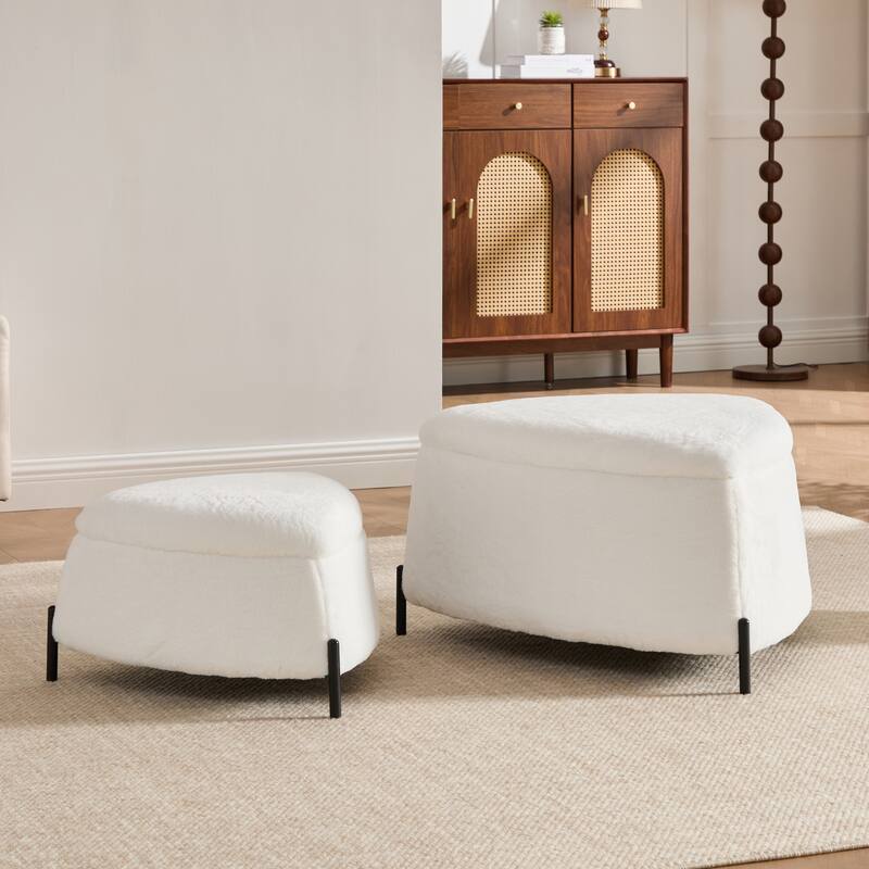 2-Pieces Upholstered Storage Ottoman Set With Reversible Lid And Metal Legs