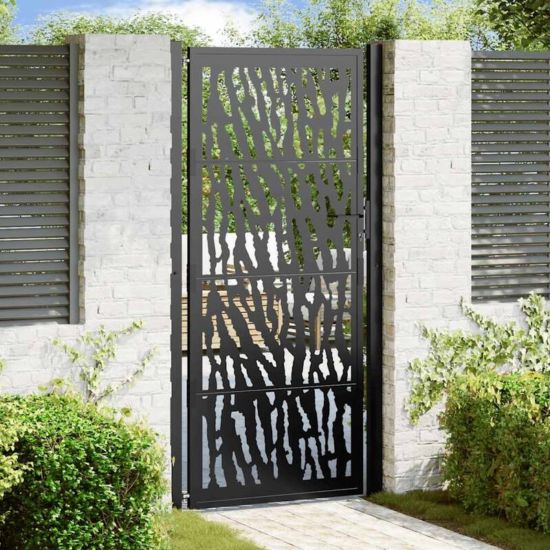 vidaXL Garden Gate Black Steel Leaf Design - Black (5)