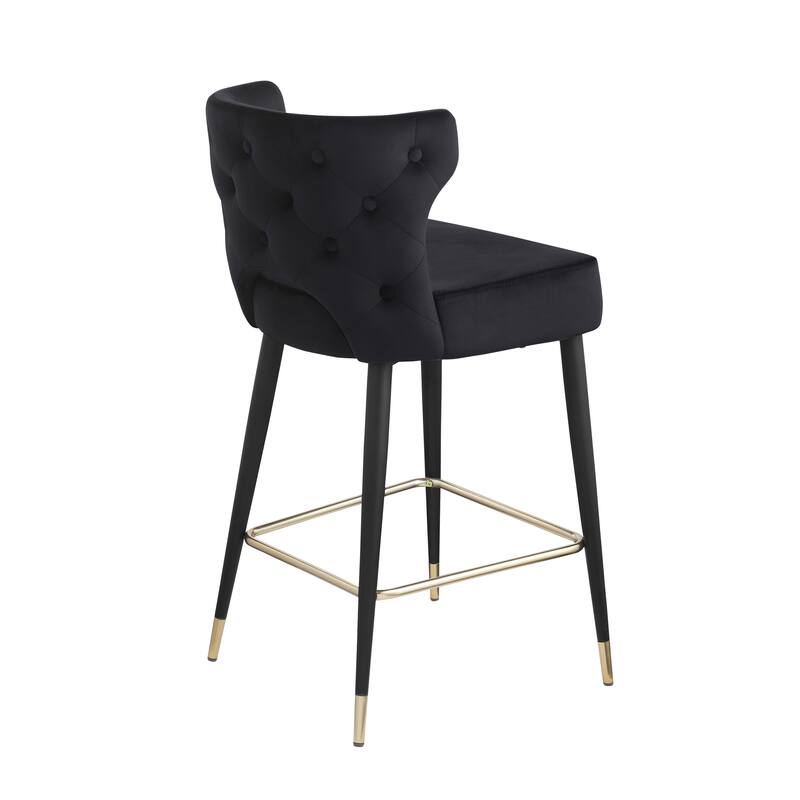 Contemporary Velvet Thick Upholstered Counter Bar Stool Set of 2,with Gold Tipped and Black Metal Legs