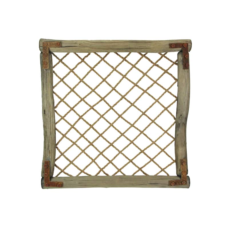 Distressed Wood And Rope Sculpture Wall Art Rustic Faux Window Decor