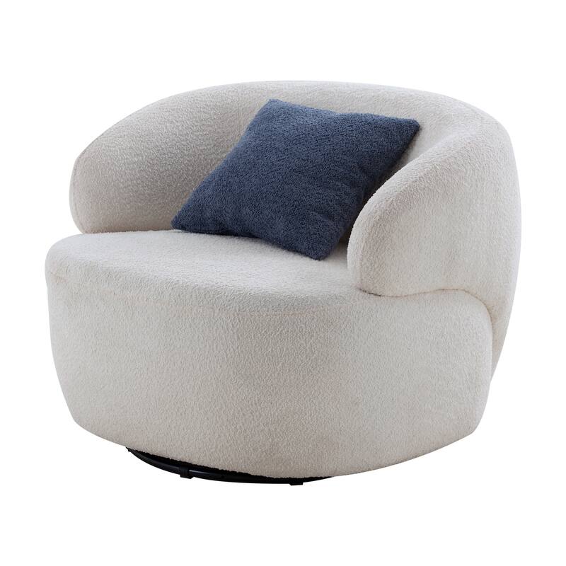 White 34.6" 360° Swivel Barrel Chair with Solid Wood Frame