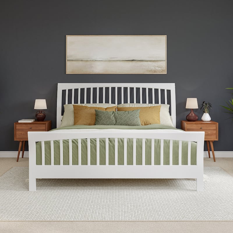 Orleans King Solid Wood Low Profile Platform Bed with Matching Footboard in White