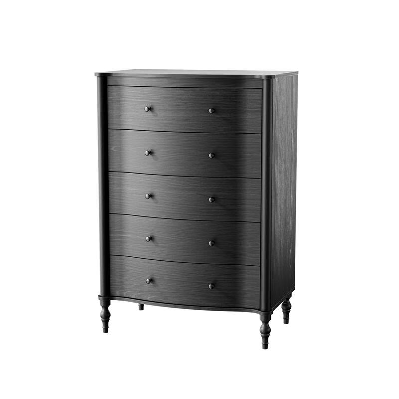 5 Drawer Chest Dresser for Bedroom, Wooden Chest of Drawers with Turned Solid Wood Legs, Modern Storage Dresser, 32.8" Wide