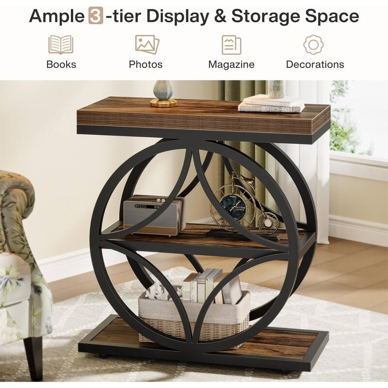 23.62 Inches Brown Engineered Wood End Table for Living Room, Industrial Bedside Table for Bedroom