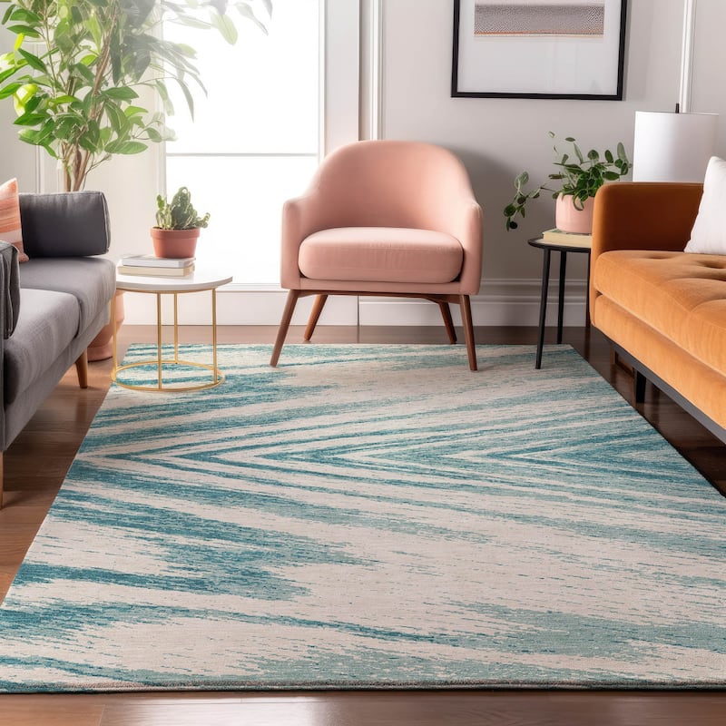 Premium Washable Super Soft Modern Chevron Mayfield Rug - Teal - 5' x 7'6"