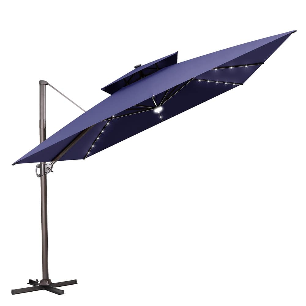 VredHom Solar LED Light 11FT Aluminum Square Outdoor Cantilever Patio Umbrella without Base