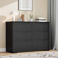 black 6-drawer dresser under $200 Black 6-Drawer Wide Dresser with Interlocking Drawers main image 1