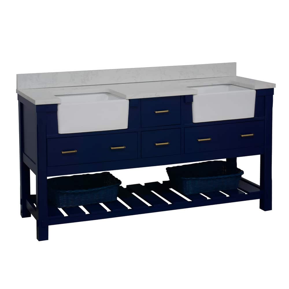 KitchenBathCollection Charlotte 72" Farmhouse Bathroom Vanity with Engineered Carrara Top