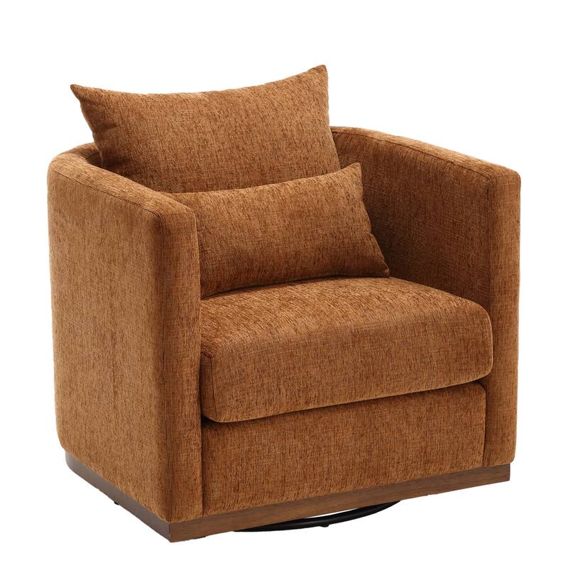 Chenille Upholstered 360 Degree Swivel Round Barrel Chair for Living Room