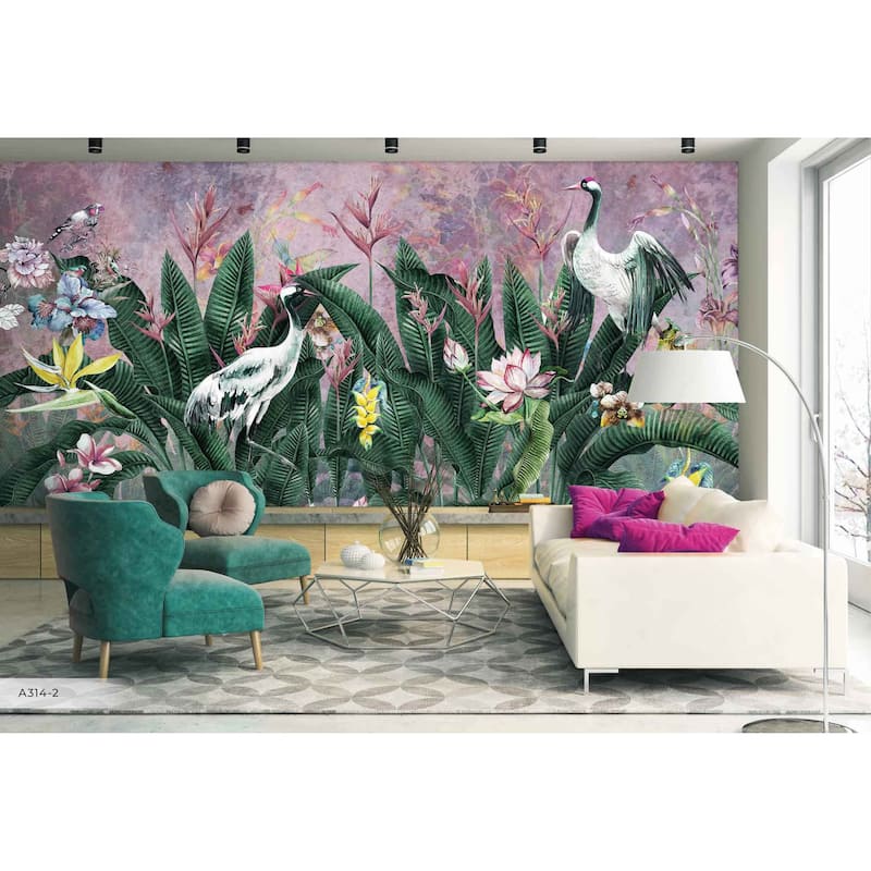 Tropical Paradise Wallpaper Mural Exotic Birds and Lush Flowers