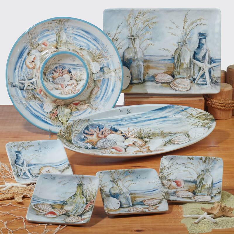 Certified International Coastal Landscape 38 oz. Soup/Pasta Bowls, Set of 4 Assorted Designs - 38 Oz.