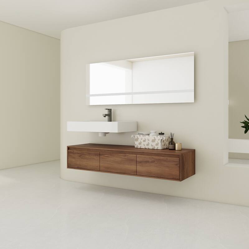 Contemporary Floating Bathroom Vanity with Durable Plywood Base and Spacious Storage - 58.7in L